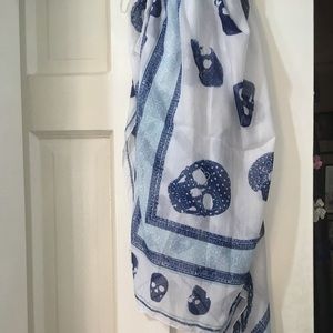 Skull scarf polyester voile oversized white blue